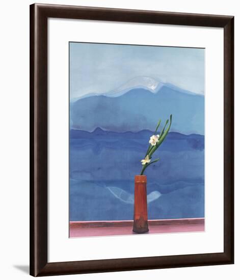 Mount Fuji and Flowers-David Hockney-Framed Art Print