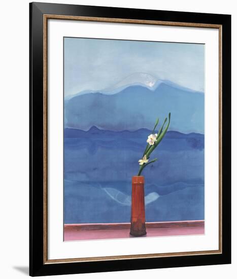 Mount Fuji and Flowers-David Hockney-Framed Art Print