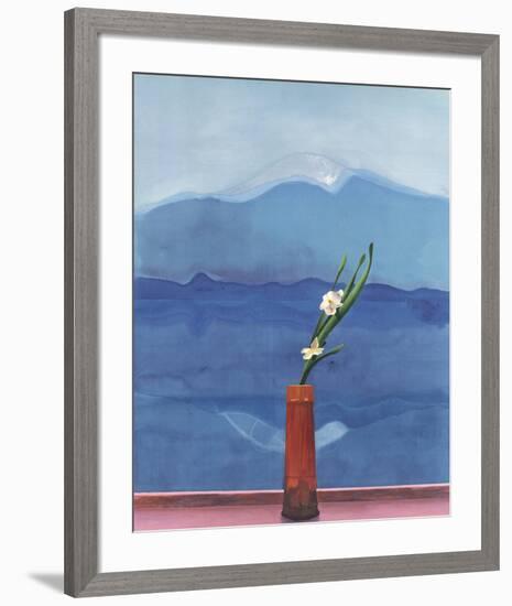 Mount Fuji and Flowers-David Hockney-Framed Art Print