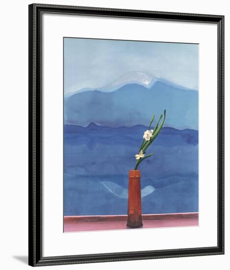 Mount Fuji and Flowers-David Hockney-Framed Art Print