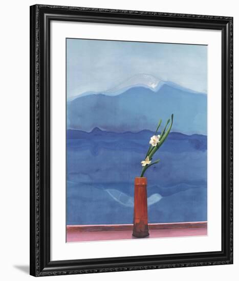 Mount Fuji and Flowers-David Hockney-Framed Art Print