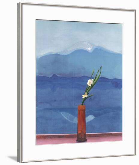 Mount Fuji and Flowers-David Hockney-Framed Art Print