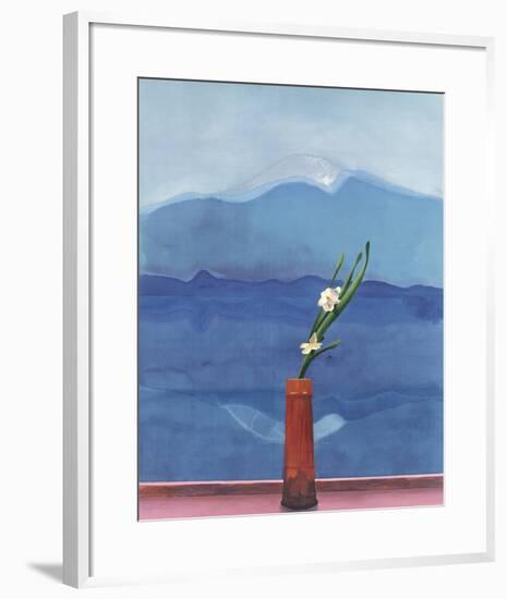 Mount Fuji and Flowers-David Hockney-Framed Art Print