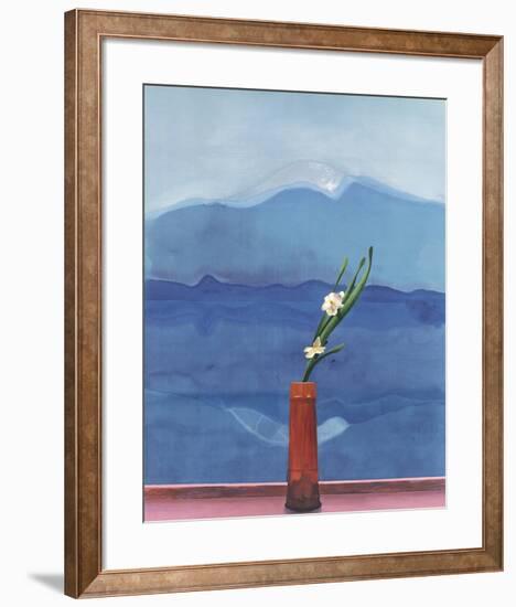 Mount Fuji and Flowers-David Hockney-Framed Art Print