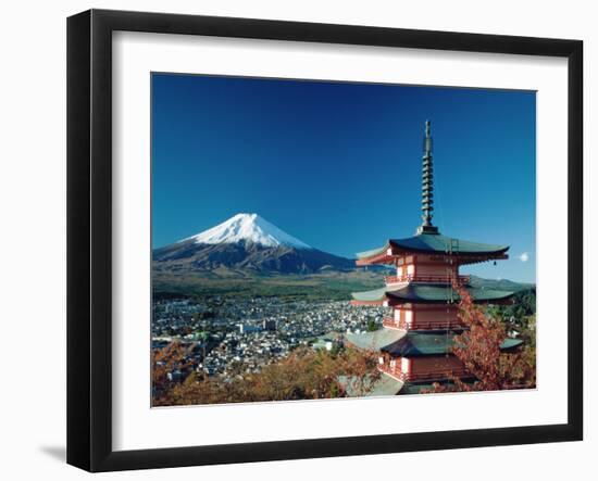 Mount Fuji and Pagoda, Hakone, Honshu, Japan-Steve Vidler-Framed Photographic Print