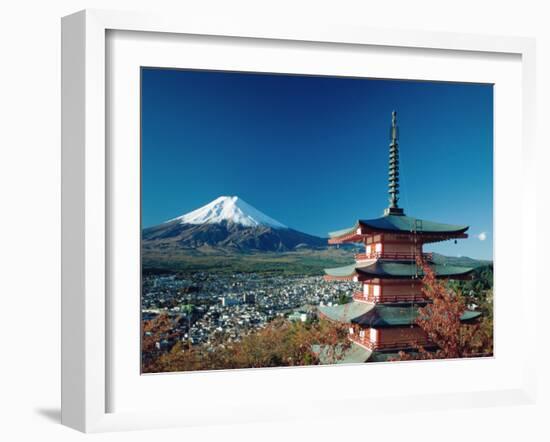 Mount Fuji and Pagoda, Hakone, Honshu, Japan-Steve Vidler-Framed Photographic Print