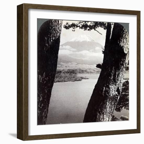 Mount Fuji, Seen from the Northwest, Through Pines at Lake Motosu, Japan, 1904-Underwood & Underwood-Framed Photographic Print