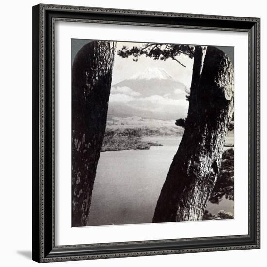 Mount Fuji, Seen from the Northwest, Through Pines at Lake Motosu, Japan, 1904-Underwood & Underwood-Framed Photographic Print