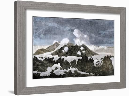Mount Hekia Volcano with Steam Emitting from the Summit, Iceland, 1800s-null-Framed Giclee Print