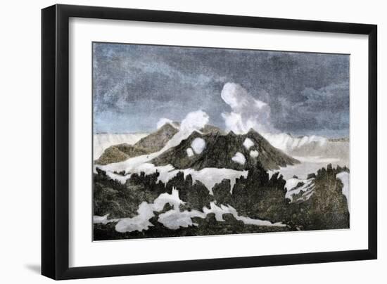 Mount Hekia Volcano with Steam Emitting from the Summit, Iceland, 1800s-null-Framed Giclee Print