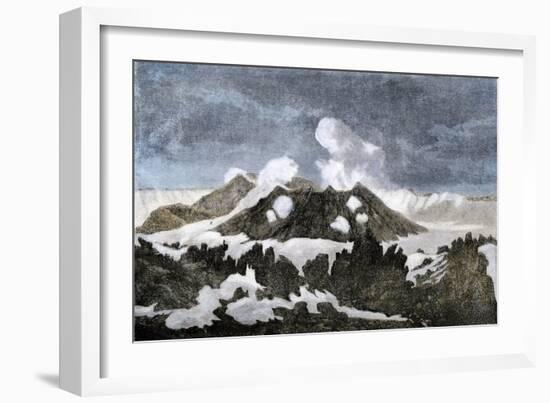 Mount Hekia Volcano with Steam Emitting from the Summit, Iceland, 1800s-null-Framed Giclee Print