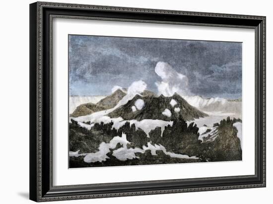 Mount Hekia Volcano with Steam Emitting from the Summit, Iceland, 1800s-null-Framed Giclee Print