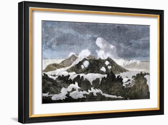 Mount Hekia Volcano with Steam Emitting from the Summit, Iceland, 1800s-null-Framed Giclee Print