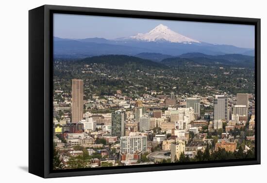 Mount Hood Looms over Downtown Portland, Oregon, USA-Chuck Haney-Framed Premier Image Canvas