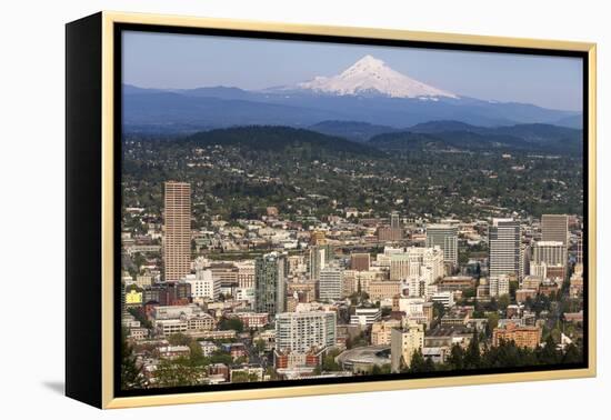 Mount Hood Looms over Downtown Portland, Oregon, USA-Chuck Haney-Framed Premier Image Canvas