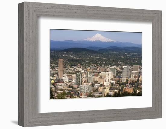 Mount Hood Looms over Downtown Portland, Oregon, USA-Chuck Haney-Framed Photographic Print
