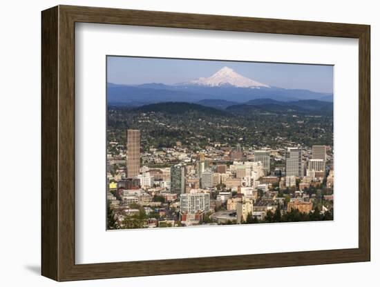 Mount Hood Looms over Downtown Portland, Oregon, USA-Chuck Haney-Framed Photographic Print