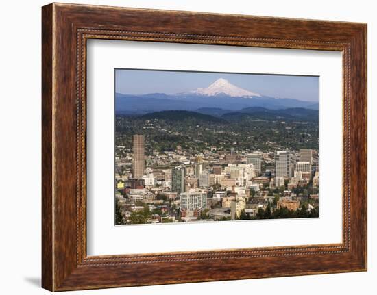 Mount Hood Looms over Downtown Portland, Oregon, USA-Chuck Haney-Framed Photographic Print