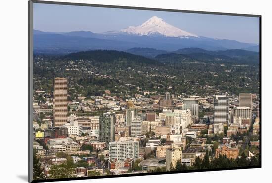 Mount Hood Looms over Downtown Portland, Oregon, USA-Chuck Haney-Mounted Photographic Print