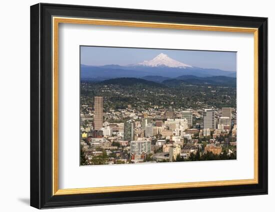 Mount Hood Looms over Downtown Portland, Oregon, USA-Chuck Haney-Framed Photographic Print
