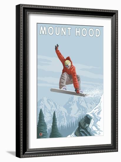 Mount Hood, Oregon, Snowboarder Jumping-Lantern Press-Framed Art Print