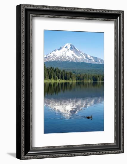 Mount Hood, part of the Cascade Range, perfectly reflected in the still waters of Trillium Lake, Or-Martin Child-Framed Photographic Print