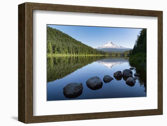 Mount Hood, part of the Cascade Range, perfectly reflected in the still waters of Trillium Lake, Or-Martin Child-Framed Photographic Print