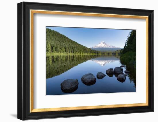 Mount Hood, part of the Cascade Range, perfectly reflected in the still waters of Trillium Lake, Or-Martin Child-Framed Photographic Print