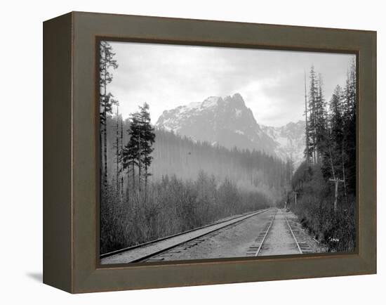 Mount Index and Great Northern Tracks at Index, 1906-Asahel Curtis-Framed Premier Image Canvas