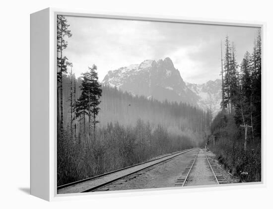 Mount Index and Great Northern Tracks at Index, 1906-Asahel Curtis-Framed Premier Image Canvas