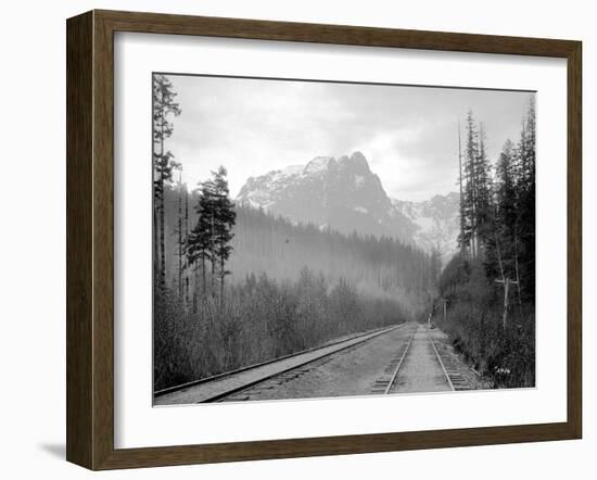 Mount Index and Great Northern Tracks at Index, 1906-Asahel Curtis-Framed Giclee Print