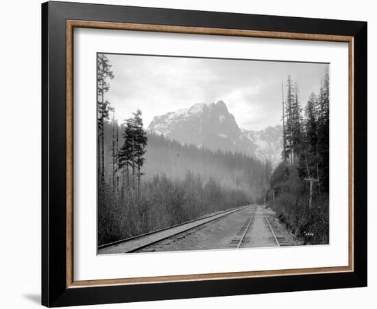 Mount Index and Great Northern Tracks at Index, 1906-Asahel Curtis-Framed Giclee Print