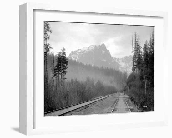 Mount Index and Great Northern Tracks at Index, 1906-Asahel Curtis-Framed Giclee Print