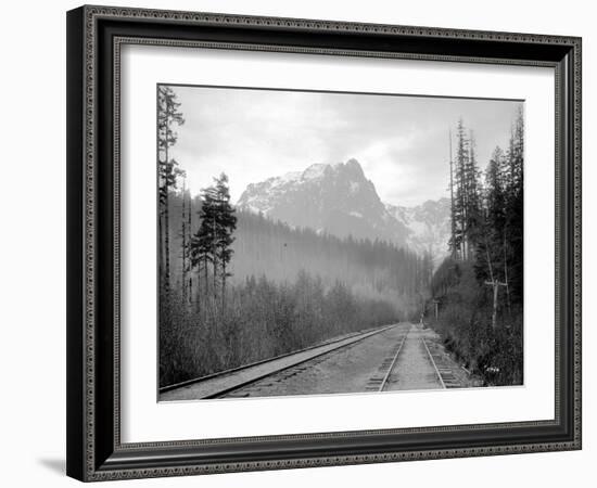 Mount Index and Great Northern Tracks at Index, 1906-Asahel Curtis-Framed Giclee Print