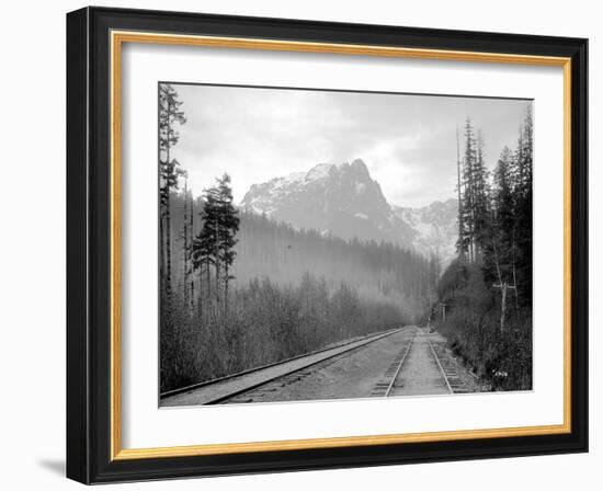 Mount Index and Great Northern Tracks at Index, 1906-Asahel Curtis-Framed Giclee Print