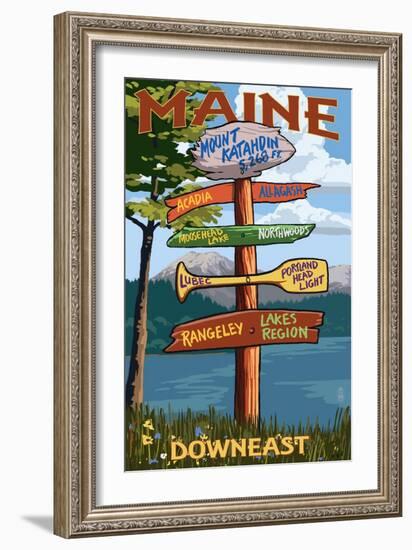 Mount Katahdin, Maine - Sign Destinations-Lantern Press-Framed Art Print