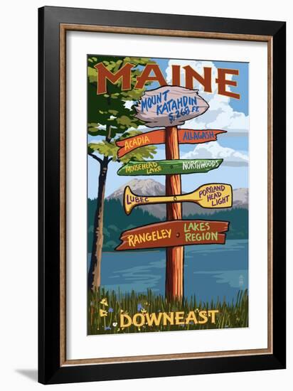 Mount Katahdin, Maine - Sign Destinations-Lantern Press-Framed Art Print