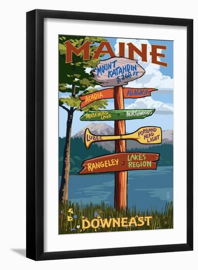 Mount Katahdin, Maine - Sign Destinations-Lantern Press-Framed Art Print