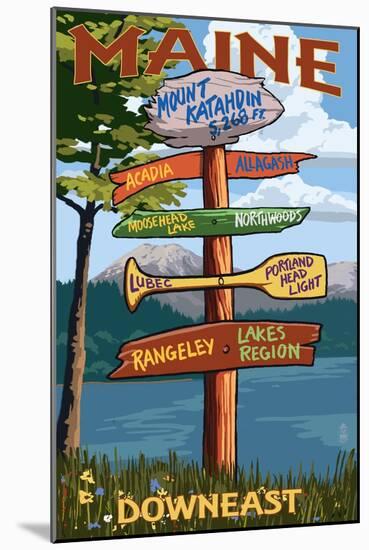 Mount Katahdin, Maine - Sign Destinations-Lantern Press-Mounted Art Print