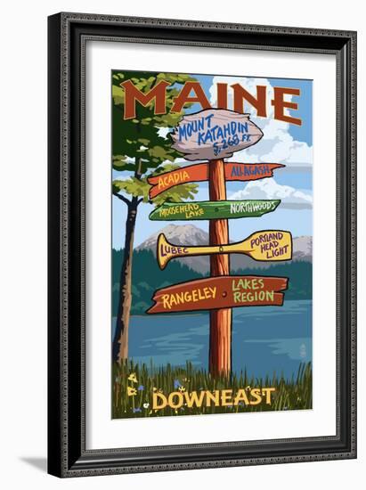 Mount Katahdin, Maine - Sign Destinations-Lantern Press-Framed Art Print