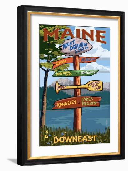 Mount Katahdin, Maine - Sign Destinations-Lantern Press-Framed Art Print