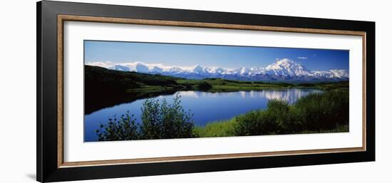 Mount McKinley and Alaska Range, Lake Reflection, Green Hills, Denali National Park, Alaska, USA-null-Framed Photographic Print