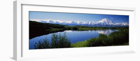 Mount McKinley and Alaska Range, Lake Reflection, Green Hills, Denali National Park, Alaska, USA-null-Framed Photographic Print