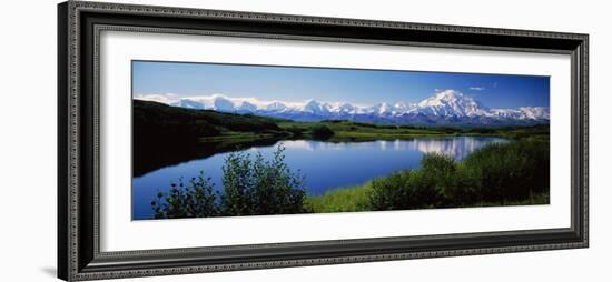 Mount McKinley and Alaska Range, Lake Reflection, Green Hills, Denali National Park, Alaska, USA-null-Framed Photographic Print