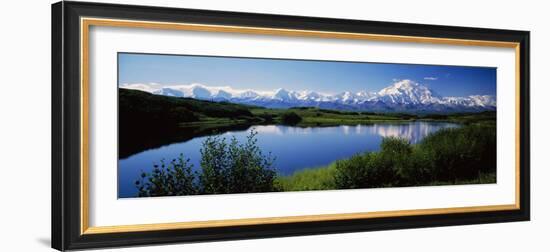 Mount McKinley and Alaska Range, Lake Reflection, Green Hills, Denali National Park, Alaska, USA-null-Framed Photographic Print