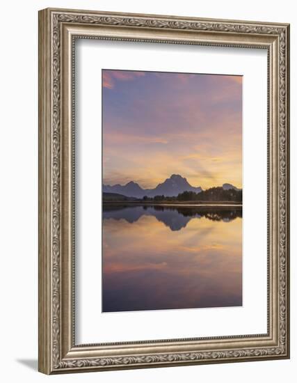 Mount Moran and clouds glowing red and orange at Oxbow Bend, Grand Teton National Park, Wyoming.-Alan Majchrowicz-Framed Photographic Print