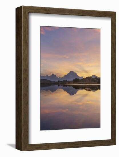 Mount Moran and clouds glowing red and orange at Oxbow Bend, Grand Teton National Park, Wyoming.-Alan Majchrowicz-Framed Photographic Print