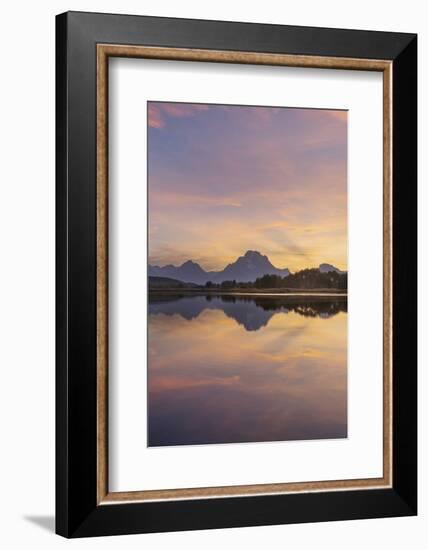 Mount Moran and clouds glowing red and orange at Oxbow Bend, Grand Teton National Park, Wyoming.-Alan Majchrowicz-Framed Photographic Print