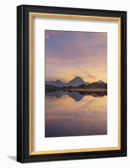 Mount Moran and clouds glowing red and orange at Oxbow Bend, Grand Teton National Park, Wyoming.-Alan Majchrowicz-Framed Photographic Print