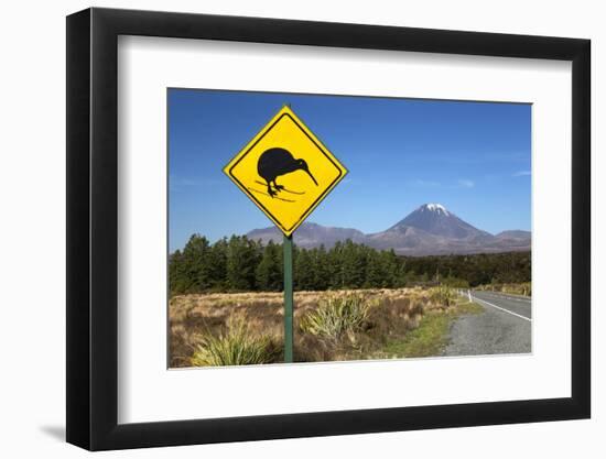 Mount Ngauruhoe with Kiwi Crossing Sign-Stuart-Framed Photographic Print